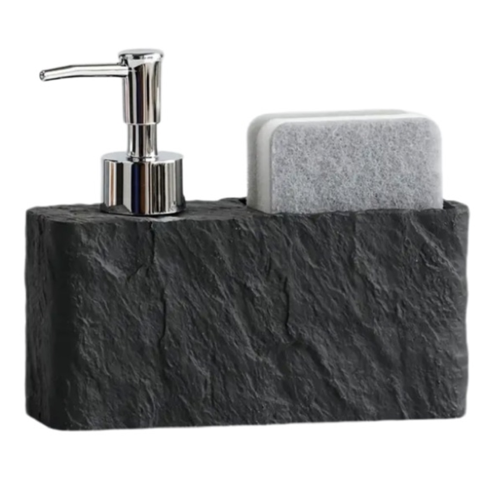 BRAND NEW Black Stone Soap Dispenser + Sponge Holder for Kitchen / Bath Elegant